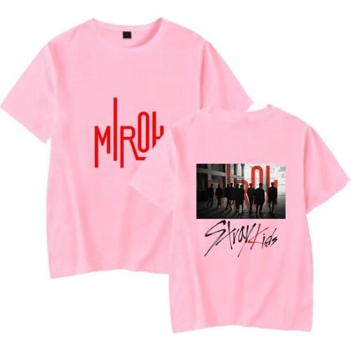 Summer T shirt Men/Women Print stray kids Tshirt Fashion Harajuku Casual Cotton pink short sleeve t-shirt Mens/womens Tees Tops