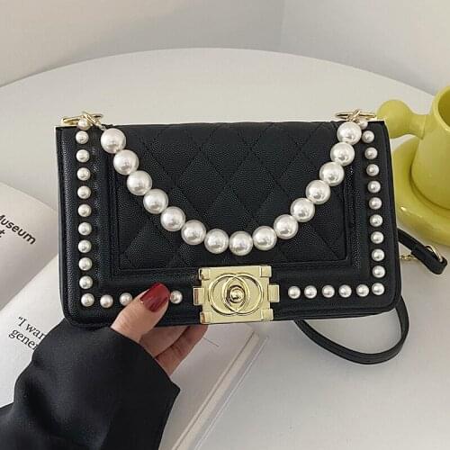 Diamond Small Women Crossbody Bags Quilted Chain Handbags Pearl Decoration Female Shoulder Bags Lattice Designer Messenger Bag
