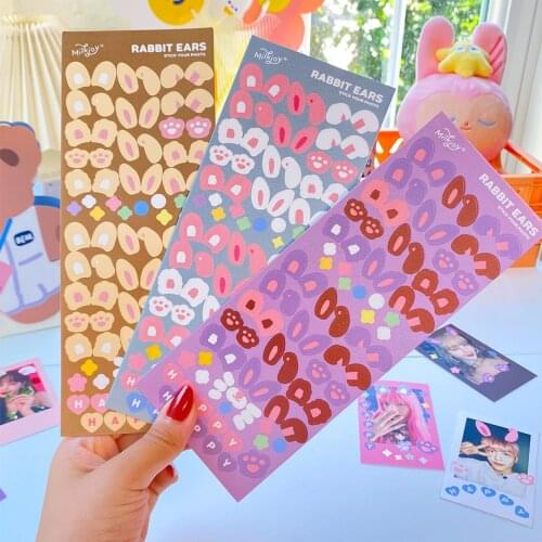 Cute Rabbit Ears Star Chasing Sticker Ins Wind Diy Decoration Photo Hand Account Material Removable Sticker Kawaii