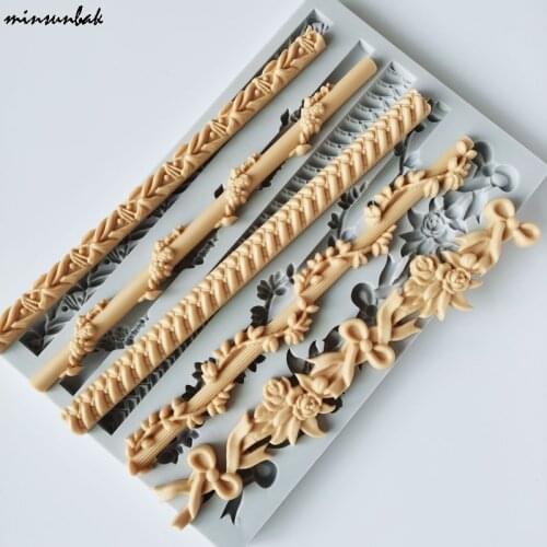 Minsunbak European Style Embossed Printing Silicone Mold Bowknot Twine Fondant Cake Decoration Tool Sugarcraft Chocolate Plaste