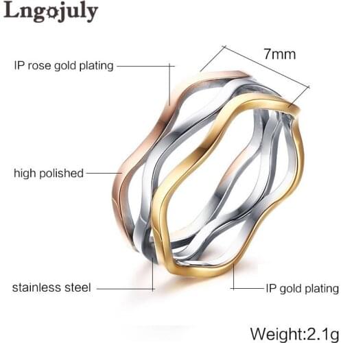 Fashion Titanium Steel 3 Color Women Ring Glossy IP Gold Plating Rings For Women Engagement Party Ring Jewelry Gifts Wholesale