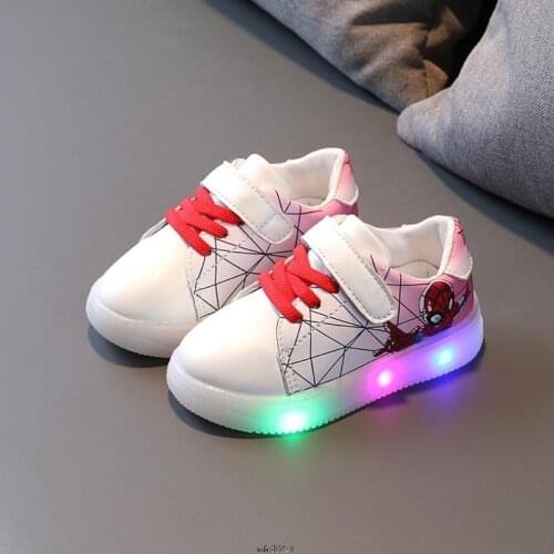Disney Fashion Baby Children Glowing Sneakers Kids Boy Shoes Chaussure Enfant SpiderMan Girls Shoes With LED Light