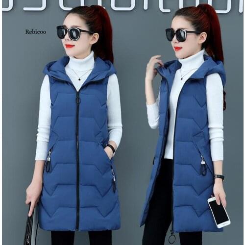 Fashion New Autumn Winter Long Cotton Vest Women Jacket Korean Hooded Sleeveless Coat Plus Size Slim Warm Ladies Waistcoat 3XL