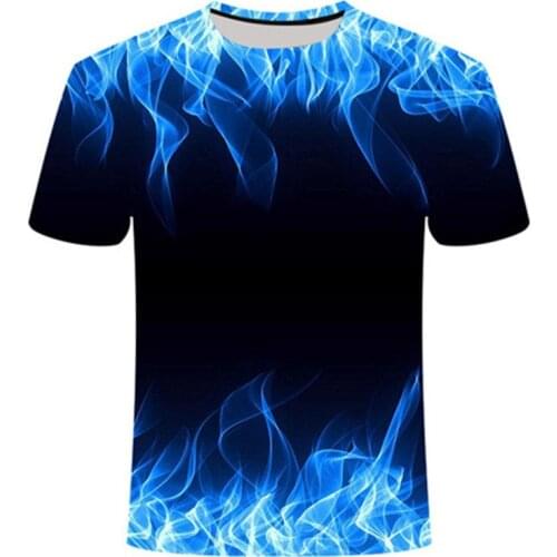 New Blue flame 3d t shirt mens simple casual T-shirt summer fashion o neck tops smoke element shirt trendy mens top