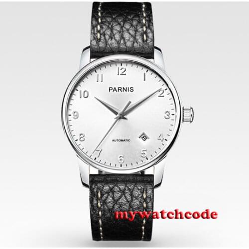 38mm parnis silver dial deployment miyota 8215 automatic movement mens watch