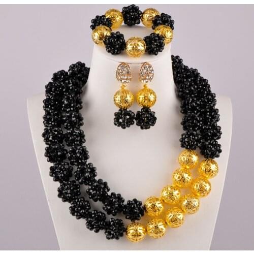 Black Jewelry Set Crystal Ball Beads Jewelry Set African Necklace Sets for Women