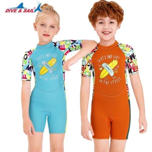 2.5mm Neoprene Shorty Wetsuit Swimming Boys Girls diving suit for kids Sunscreen Surfing Scuba Diving Wet Suit Snorkeling 1set