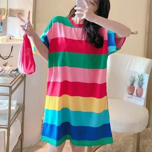 New Bag Short-sleeved Nightdress Female Summer Spring And Autumn Thin Section Loose Home Service Long Pajamas Summer 2020