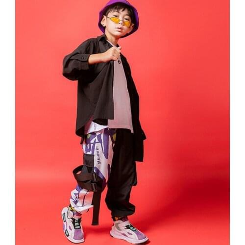 Street Dance Clothes For Boys Black Stage Costume Fall Hip Hop Dance Clothing Rave K-pop Outfits Fashion Wear Kids Jogger JL1949
