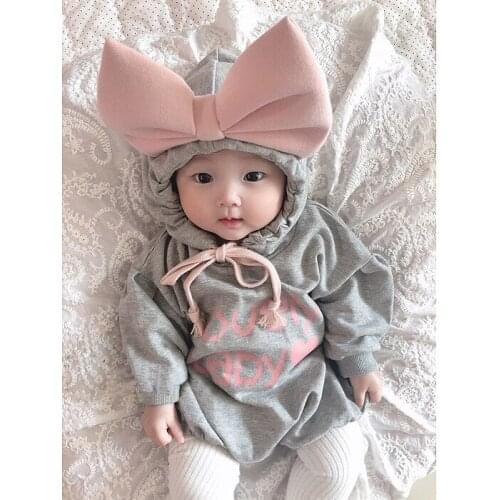 Autumn New Baby Girls Cute Bow Hooded Rommper