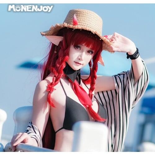 Monenjoy Arknights Vigna Cosplay Wig Casual Vacation Red Long Cos Hair