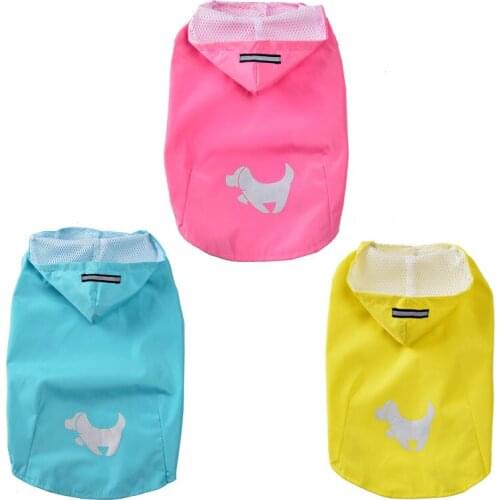Pet Dog Reflective Raincoat Puppy Hooded Rain Coat Waterproof Cloak Jacket Breathable Mesh Print Rainwear Clothes for Dogs Cats