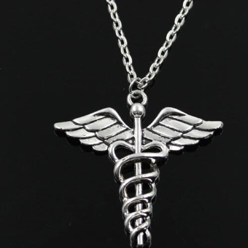 New Fashion Caduceus Medical Symbol Md Pendants Round Cross Chain Short Long Mens Womens Silver Color Necklace Jewelry Gift