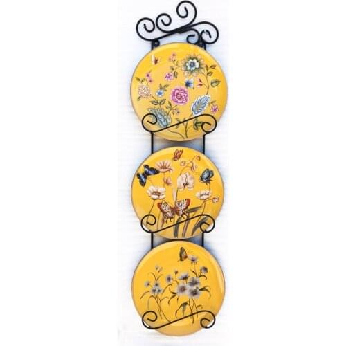 Hang dish decorative ceramic plates with, wrought iron shelf, large wall hang American pastoral birds