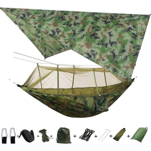 Outdoor Mosquito Net Parachute Portable Camping Hammock with Rain Fly Tarp,Nylon Hammocks Camping Hanging Sleeping Bed Swing
