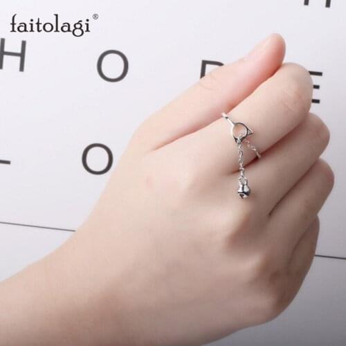 Simple Tassel Adjustable Rings Hollow Cat Animal Bells Bead Pendant Ring Romantic Circle Geometric Rings Women Finger Jewelry