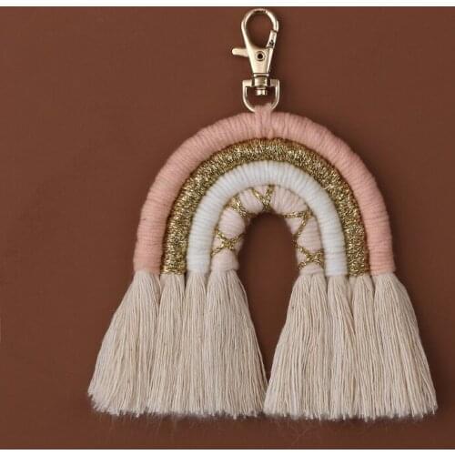 U90E Rainbow Keychains Women Boho Handmade Key Holder Keyring Macrame Bag Charm Car Hanging Jewelry Gifts