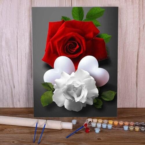 Rose Flower DIY Paint By Numbers Set Acrylic Paints 40*50 Canvas Pictures Loft Wall Picture For Kids Wholesale For Handicraft