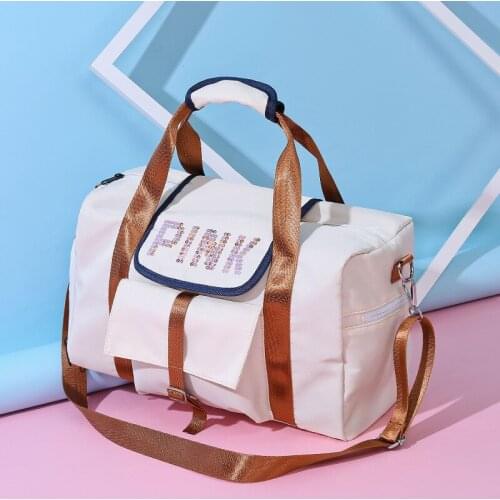 Sequined Pink Sports Gym Bag Wet and Dry Separation Shoe Position Yoga Bag Handbag Large-Capacity Luggage Bag Travel Bag