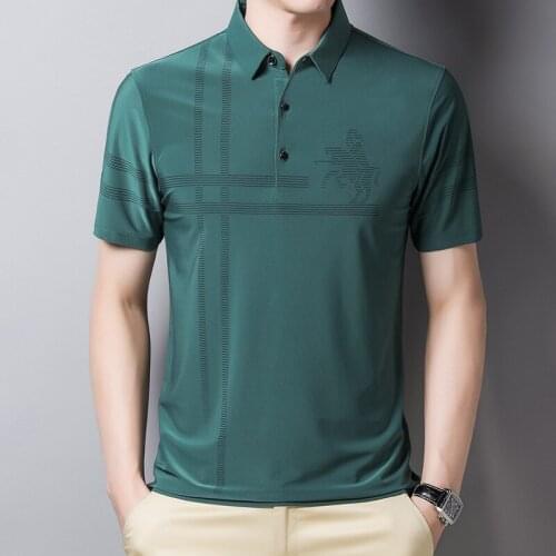 2021 Spring Autumn New Lapel Polo Shirts Men Ice Silk Short Sleeve Quick Dry Buttons T-shirts for Male Casual Men Polo Shirts