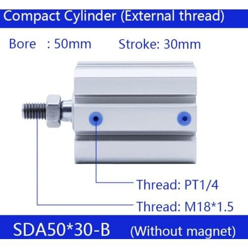 SDA50*30-B Free shipping 50mm Bore 30mm Stroke External thread Compact Air Cylinders Dual Action Air Pneumatic Cylinder
