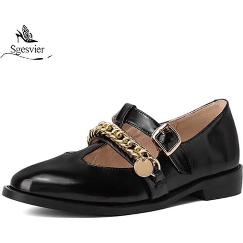 Sgesvier Sexy Womens Shoes Genuine Leather Chunky Heels Pumps Concise Metal Decoration Night Club Office Lady Shoes Woman Heels
