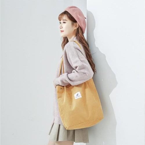 Shoulder bag travel tote bag Korean ins style casual shopping bag storage corduroy canvas material durable
