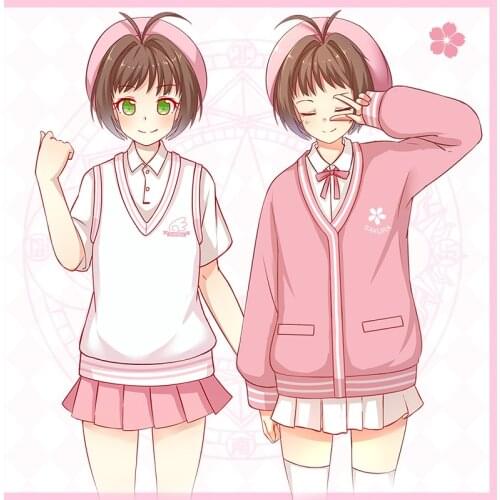 Japanese Cherry Blossom Sweater JK Uniform Girl Anime Card Captor SAKURA Cosplay Costume Sweater College Pink White Lolita Top