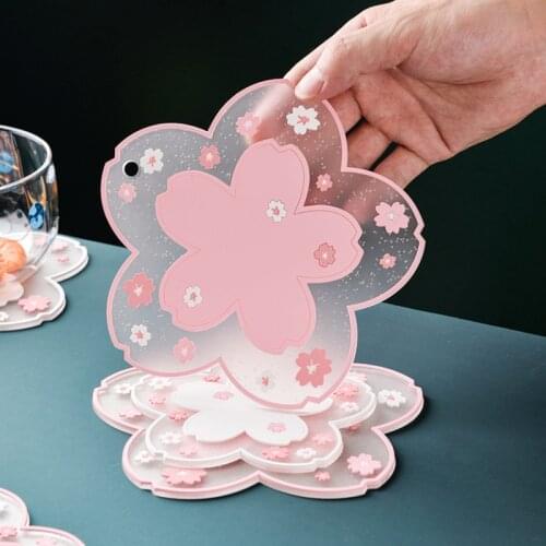 Hot 1pc Japan Style Cherry Blossom Heat Insulation Table Mat Family Office Anti-skid Tea Cup Milk Mug Coffee Coaster Kitchen Too