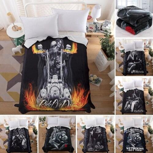 Thin 3D Skull Pattern Sofa /Travel /Bed Blanket Soft Plush Blanket Microplush Throw Blanket 150*200cm