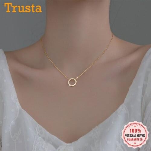 Trustdavis Authentic 925 Sterling Silver Fashion Round Twinkling CZ Pendant Short Necklace For Women Silver 925 Jewelry DB1128