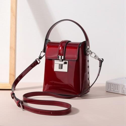 WOONAM Women New Fashion Handbag Top Hide Genuine Calf Patent Leather Flap Box Crossbody Shoulder Bag WB1178