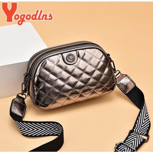 Yogodlns Fashion Diamond Shoulder Messenger Bag Female PU Leather Crossbody Bag Wide Shoulder Straw Handbag and Purse Bolsas