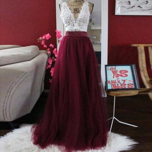 Long Floor Length Tulle Skirt 2020 Custom Made High Quality Tutu Women Maxi Formal Skirts For Wedding Fairy Burgundy For Bridal