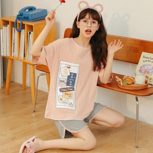 Womens Sleepwear Cute Cartoon Print Short Set Pajamas for Women Sweet Short Sleeve T Shirts & Shorts Summer Pijama