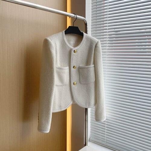 White/black/pink Jaqueta Feminina Korean Fashion Gold Buttons Short Tweed Jacket Women 2021 Autumn Winter Elegant Streetwear