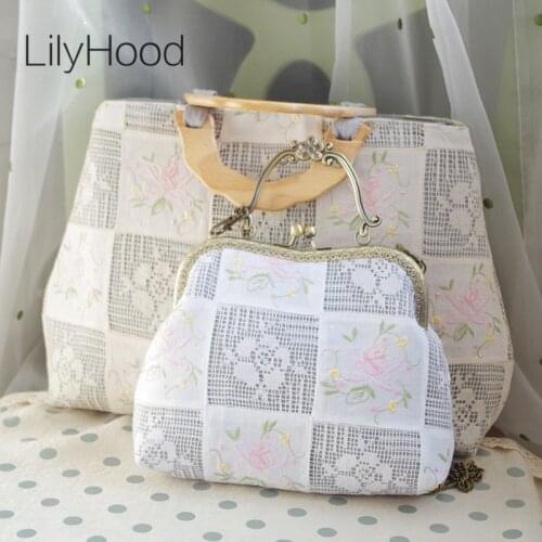 LilyHood Handmade Embroidery Female Burlap Totes Bag Floral Vintage Retro Shabby Chic Bag for Women Lace Cute Messenge Bag Purse