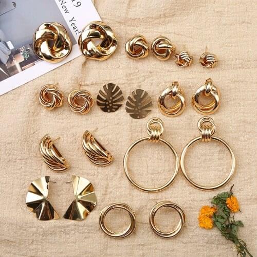 New Gold Color Irregular Geometric Round Metal Distortion Knot Stud Earrings For Women Personality Jewelry Party Vintage Gifts