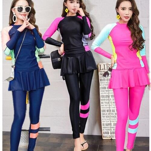 Woman Bikini Swimwear Womens 2020 Beach Swimming Surf Suit Korea Swimsuit Long Rash Guards Split Women Sleeve Pants Skirt