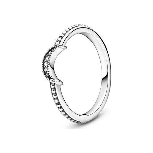 2021 New Free shipping Authentic 925 Sterling Silver Crescent Moon Beaded Rings For Women European Original DIY Jewelry S925