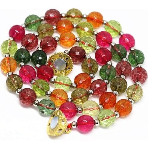 Multicolor simulated tourmaline quartz faceted round beads women necklace 8,10,12mm fashion gift chain jewelry 18inch B1492