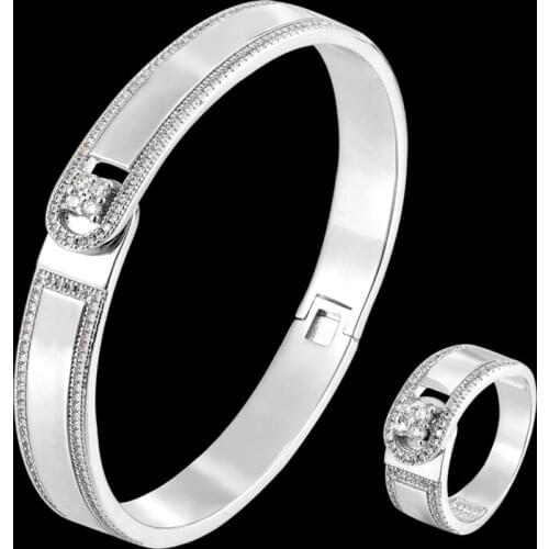 Zlxgirl News Dubai Gold bangle and Ring bijoux Set for Women Captivate Bar Slider Brilliant CZ Zirconia bracele sets Pulseira