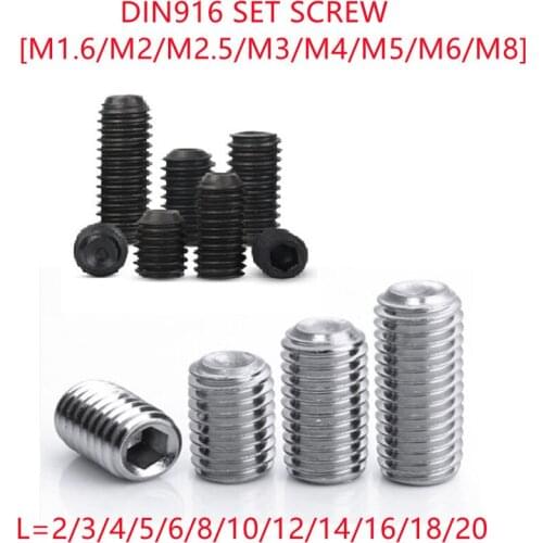 M2 M2.5 M3 M3.5 M4 M5 M6 m8 DIN916 304 stainless Black grade 12.9 steel Hex Hexagon Socket Allen Cup Point Grub Screw Set Bolt