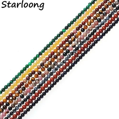 2mm Round Tiger Eye Rhodonite Red Jaspers Mookaite Malachite Natural Stone Loose Beads For Jewelry Making Strand 15" Bracelet