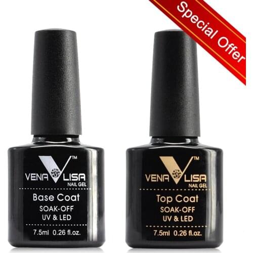 2pcs*7.5ml Venalisa Nude Color Gel Base Nowipe Top Coat Soak Off UV LED Gel Nail Polish Cosmetics Nail Art Manicure Nail Varnish
