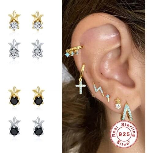 Aide Stud Earrings For Women 925 Silver Earrings Personalized All-Match Geometric Star Pattern Zircon Earring Boucle D’Oreille