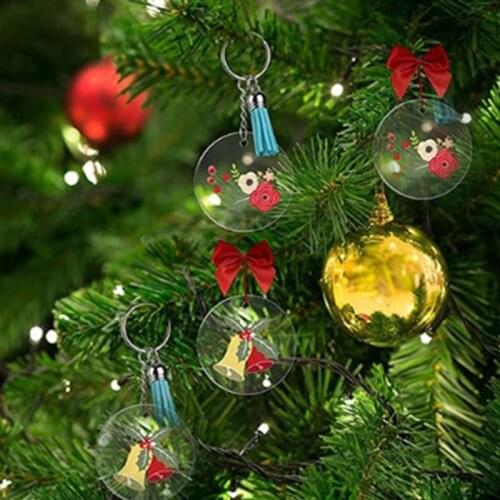 Acrylic Round Shape Keychain Blank Transparent Ornament Pendants and Keychain Tassels Jump Ring Set for DIY Craft