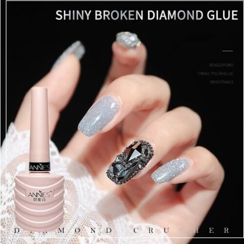 ANNIES Quality Nail Art Powder Nail Polish Glue Luxury Diamond Glue Nail Gel Polish Bright Shining LED Colorful Glass Glue TSLM1