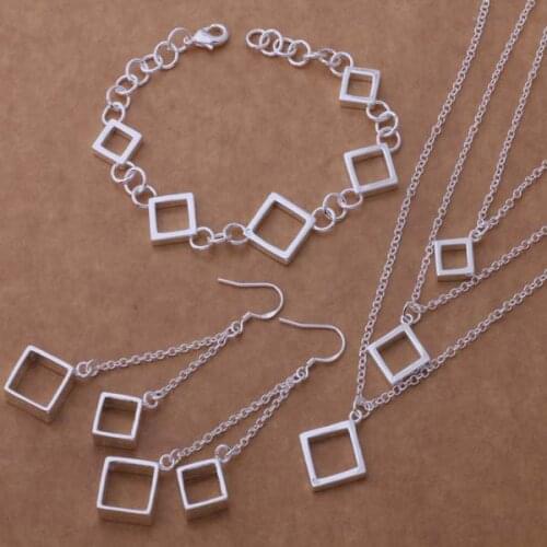 AS182 Lucky Silver Color 925 Jewelry Sets For Women Bracelet 057 + Necklace 536 + Earring 006 /bjuakbba Ahuaizba