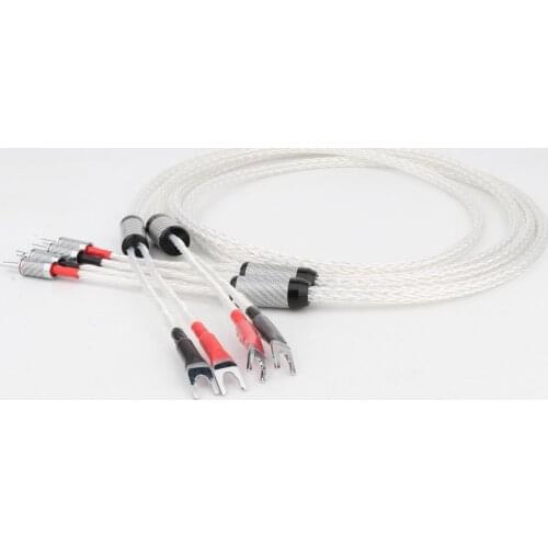 Audiophile 8ag Pure Silver Plated Occ Hifi Speaker Cable With Carbon Fiber Rhodium Plated Plug, Hi-end Speaker Wire For Amplifi